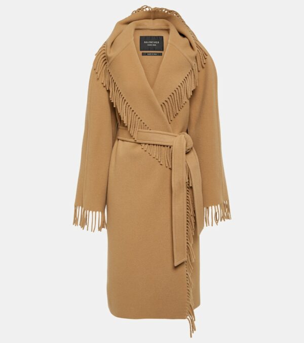 Balenciaga Fringed wool wrap coat