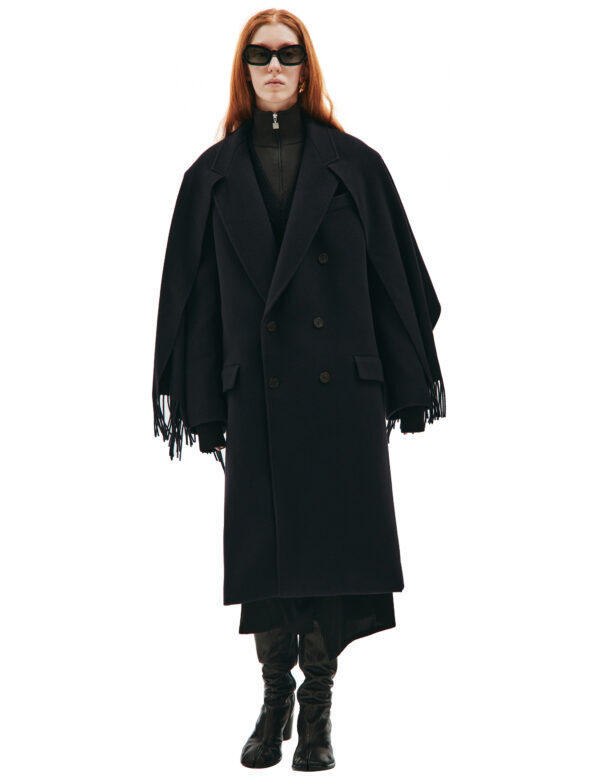 Balenciaga Navy blue wool coat with scarf