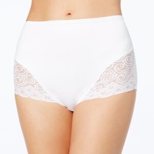 Bali Women's Firm Tummy-Control Lace Trim Microfiber Brief Underwear 2 Pack X054 - White/White