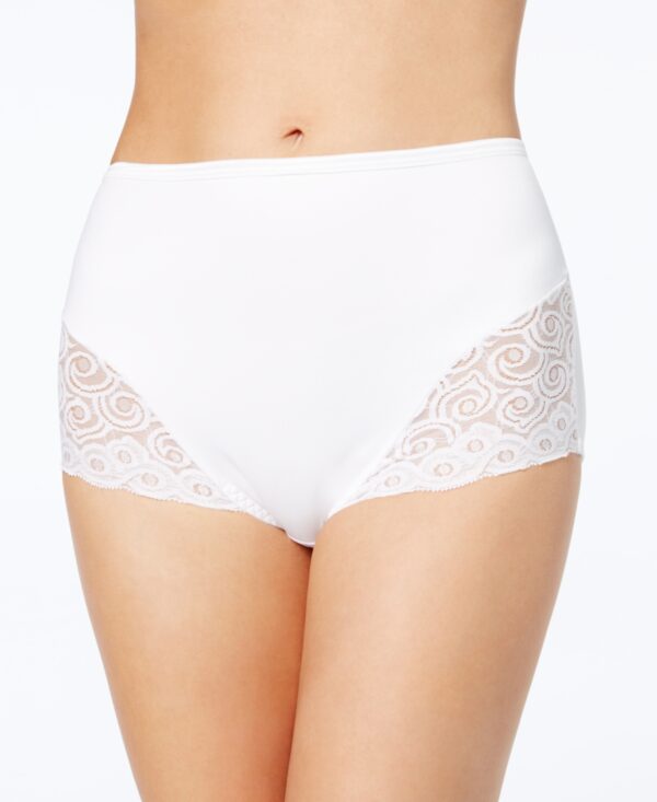 Bali Women's Firm Tummy-Control Lace Trim Microfiber Brief Underwear 2 Pack X054 - White/White