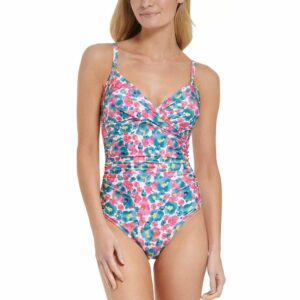 Calvin Klein Ck Twist Tummy-Control One-Piece Swimsuit Spotted Floral 14, Women's