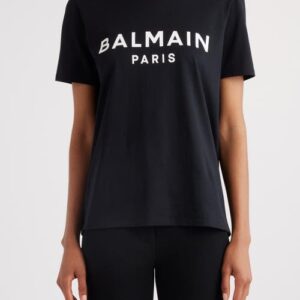 Balmain Button Shoulder Cotton Logo Graphic T-Shirt in Eab Black/White at Nordstrom, Size Small