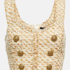 Balmain Cotton-blend tweed crop top