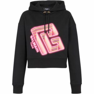 Balmain Cropped Neon Labyrinth Logo Hoodie