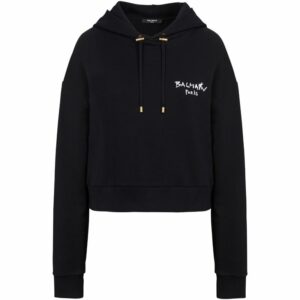 Balmain Cropped Scribble Logo Hoodie