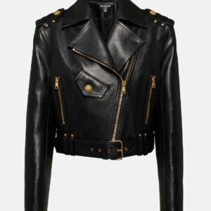 Balmain Cropped leather biker jacket