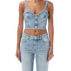 Balmain Denim Bustier Top