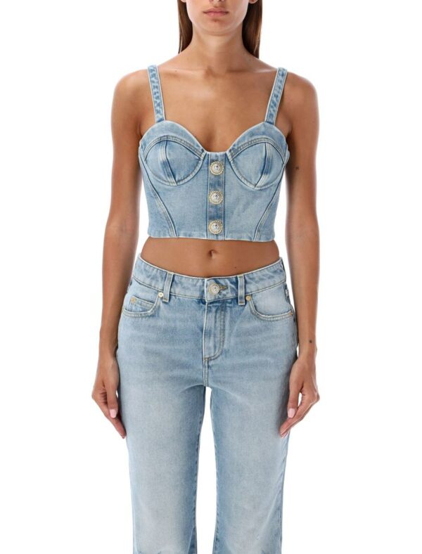 Balmain Denim Bustier Top