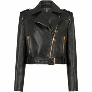 Balmain Leather Cropped Biker Jacket