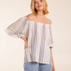 Bardot Top With Stripe - S / BLUE