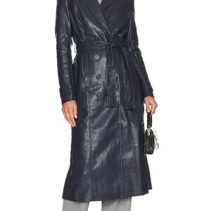 Bardot Vegan Leather Trench Coat in Navy. Size L, M, XL.