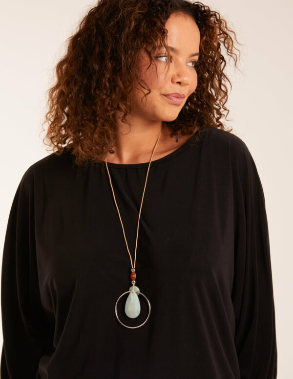 Batwing Necklace Elasticated Hem Top - ONE / BLACK