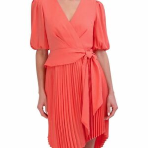 Bcbgmaxazria Women's Asymmetric Pleated Cocktail Dress - Coral