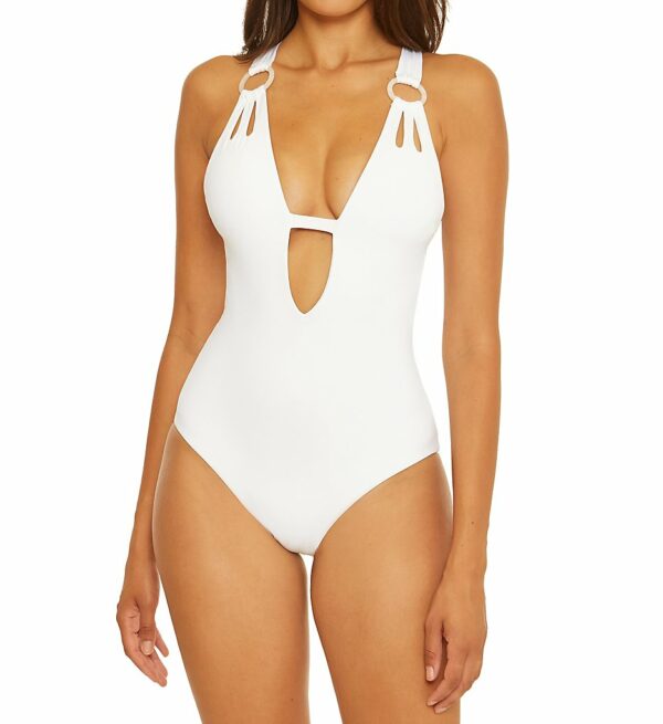 Becca Women's Color Code Skylar Plunge One Piece Swimsuit in White (631037) | Size Small | HerRoom.com