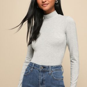 Begin with the Basics Grey Mock Neck Long Sleeve Crop Top