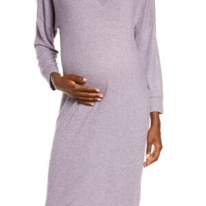 Belabumbum Anytime Maternity/Nursing Long Sleeve Lounge Dress in Plum Marl at Nordstrom, Size Small