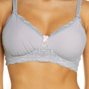 Belabumbum Mesh & Lace Nursing Bra in Pewter at Nordstrom, Size Small