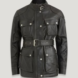 Belstaff Legacy Trialmaster Panther Jacket Women's Hand Waxed Leather Antique Black Size UK 12