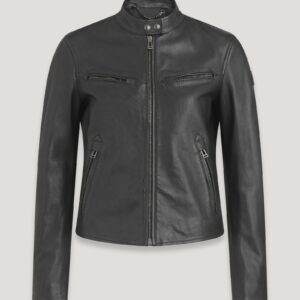 Belstaff Pine Jacket Women's Cheviot Leather Black Size UK 10