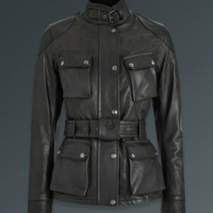 Belstaff Trialmaster Motorcycle Jacket Women's Hand Waxed Leather Antique Black Size UK 10