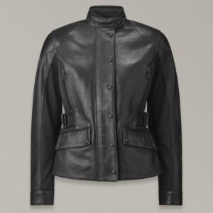 Belstaff Westerly Motorcycle Jacket Women's Aqua-Wax Leather Black Size UK 16