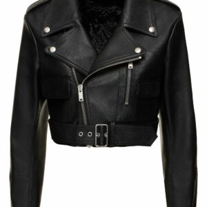 Belted Faux Leather Cropped Biker Jacket