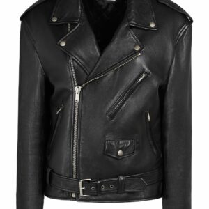 Belted Leather Zip-up Jacket