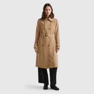 Benetton, Double-breasted Midi Trench Coat, size XL, Camel, Women