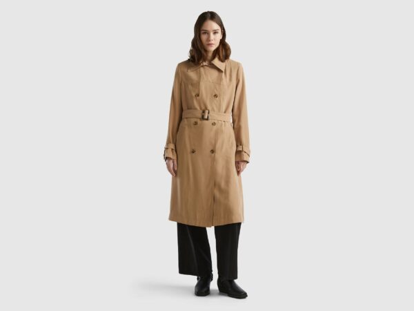 Benetton, Double-breasted Midi Trench Coat, size XL, Camel, Women