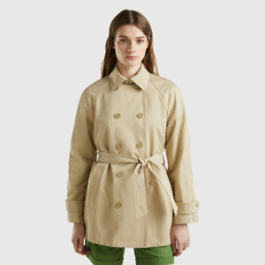 Benetton, Double-breasted Short Trench Coat, size M, Beige, Women