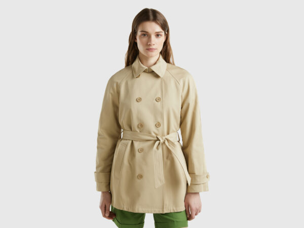 Benetton, Double-breasted Short Trench Coat, size M, Beige, Women