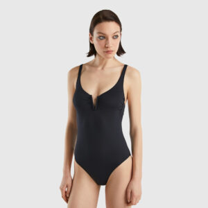 Benetton, Swimsuit In Econyl® With V Detail, size 38, Black, Women