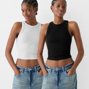 Bershka 2-Pack Of Sleeveless Ribbed Tops. Women S Multicolored