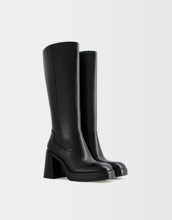 Bershka Block-Heel Platform Boots Women 4 Black