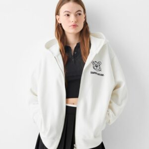 Bershka Embroidered Ucla Zip-Up Hoodie Women S White