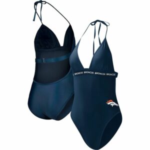 Women's G-III 4Her by Carl Banks Navy Denver Broncos Full Count One-Piece Swimsuit, Size: Medium, Blue