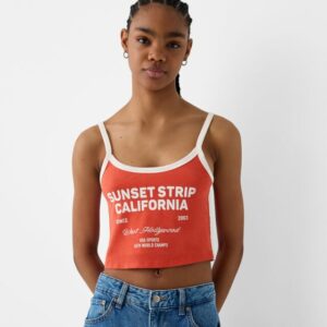 Bershka Printed Strappy Top Women S Red