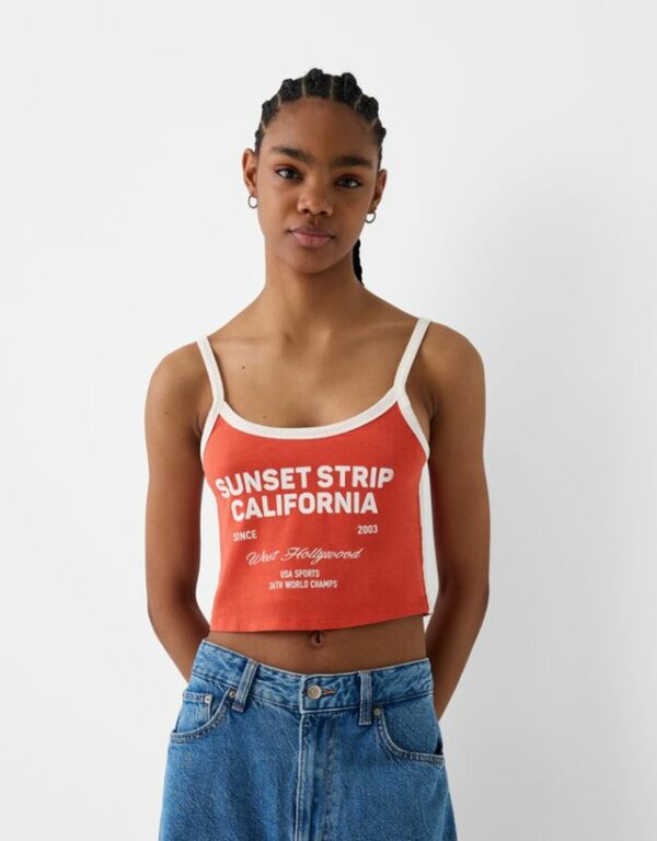 Bershka Printed Strappy Top Women S Red