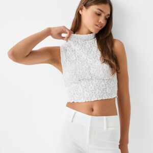 Bershka Sleeveless Lace Top Women S White