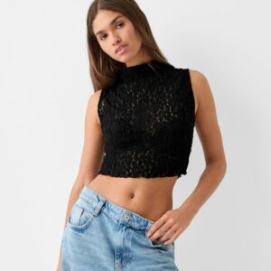 Bershka Sleeveless Lace Top Women Xs Black