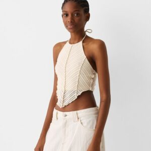 Bershka Sleeveless Rustic Halterneck Top Women S Off White