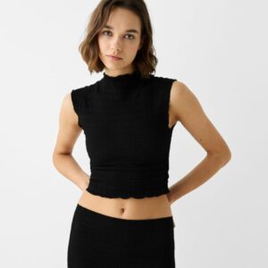 Bershka Sleeveless Waffle-Knit Top Women Xs Black