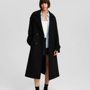 Bershka Wool Blend Trench Coat Women L Black