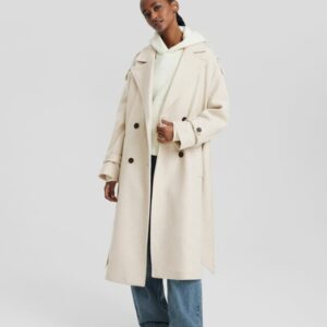 Bershka Wool Blend Trench Coat Women M Beige