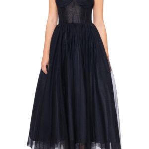 Betsy & Adam Bustier Bodice Mesh Gown in Black at Nordstrom, Size 6