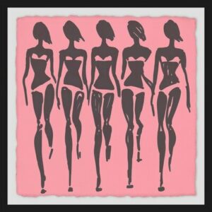 'Bikini Sashay' Framed Acrylic Painting Print in Black/Pink