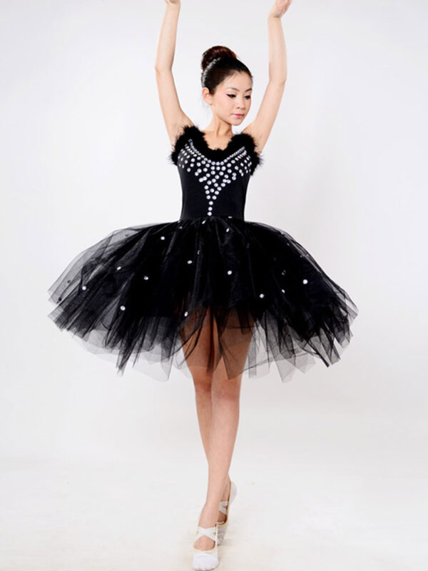 Black Ballet Dress Beading Tutu Dress Faux Fur Camisole Party Dresses