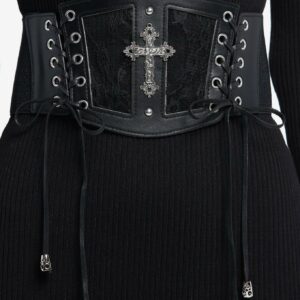 Black Floral Lace Cross Underbust Corset