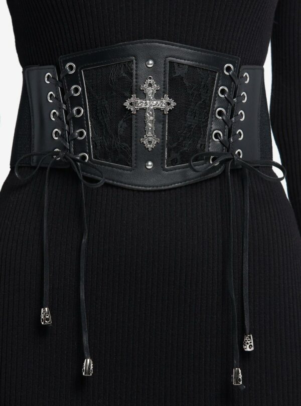 Black Floral Lace Cross Underbust Corset