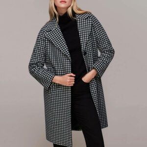 Black Gingham Cocoon Wool Blend Coat